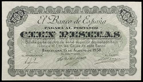 1938. Barcelona. 100 pesetas. (Ed. ... 
