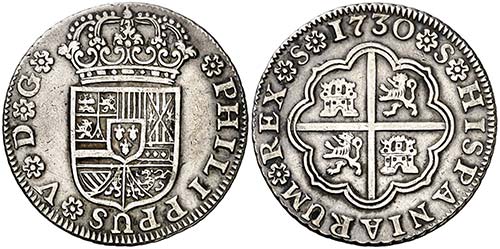 1730. Felipe V. Sevilla. 2 reales. ... 