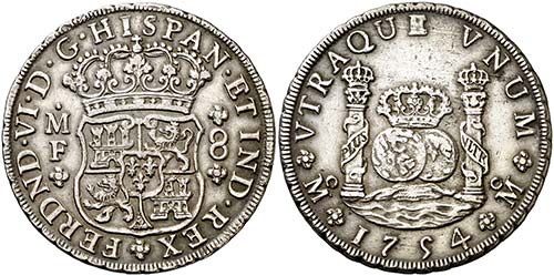 1754. Fernando VI. México. MF. 8 ... 