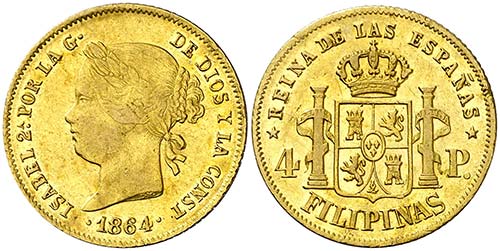 1864. Isabel II. Manila. 4 pesos. ... 