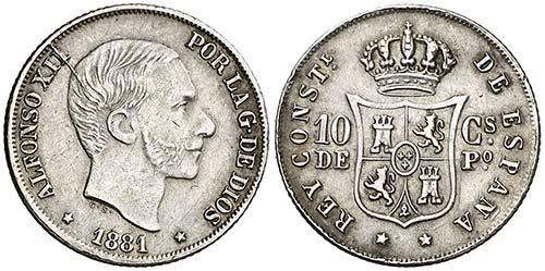 1881. Alfonso XII. Manila. 10 ... 