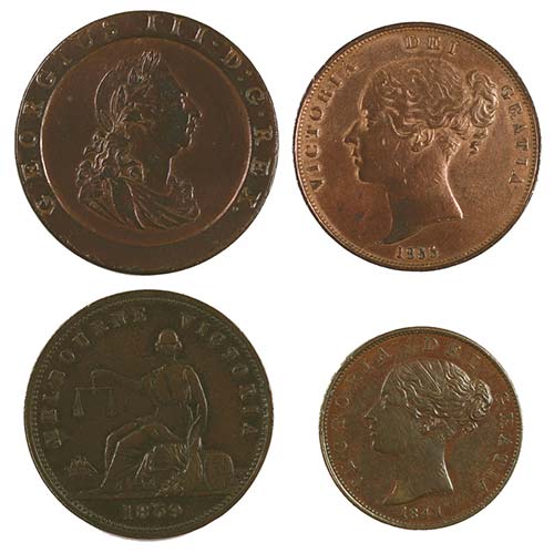 Lote de 4 monedas de cobre: ... 
