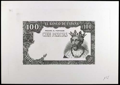 100 pesetas. Prueba de grabado del ... 