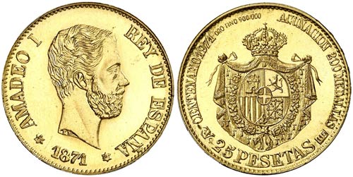 1871*1971. Amadeo I. 25 pesetas. ... 