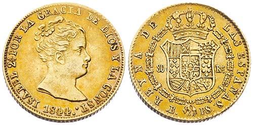 1844. Isabel II. Barcelona. PS. 80 ... 