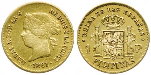 1861. Isabel II. Manila. 1 peso. ... 