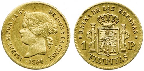1864. Isabel II. Manila. 1 peso. ... 