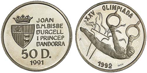 1991. Andorra. 50 diners. (Fr. 11) ... 