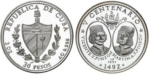 1991. Cuba. 30 pesos. (Kr. 422). ... 