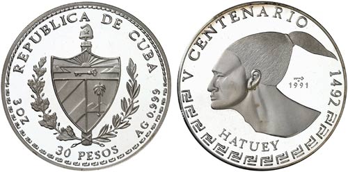 1991. Cuba. 30 pesos. (Kr. 423). ... 