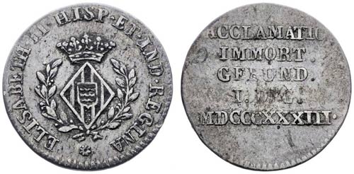 1833. Isabel II. Girona. Medalla ... 