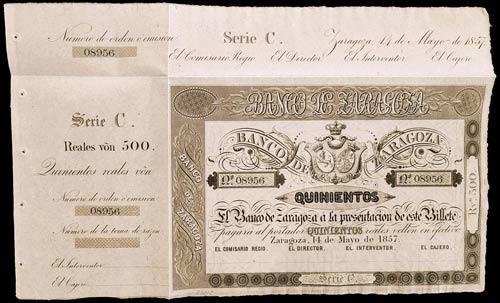 1857. Banco de Zaragoza. 500 ... 