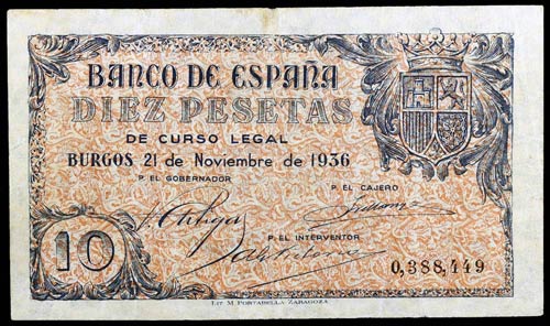1936. Burgos. 10 pesetas. (Ed. ... 