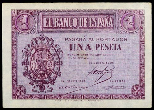 1937. Burgos. 1 peseta. (Ed. D26a) ... 