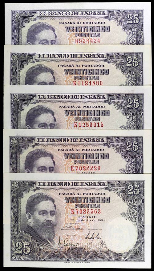 1954. 25 pesetas. (Ed. D68 y D68a) ... 