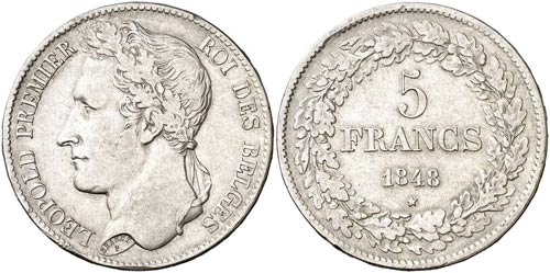1848. Bélgica. Leopoldo I. 5 ... 