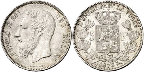 1873. Bélgica. Leopoldo II. 5 ... 