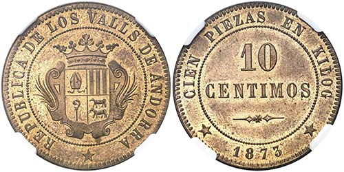 1873. Andorra. 10 céntimos. (AC. ... 