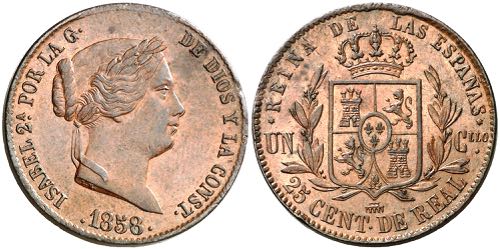1858. Isabel II. Segovia. 25 ... 