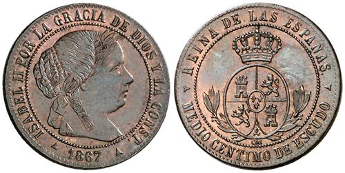 1867. Isabel II. Segovia. OM. 1/2 ... 