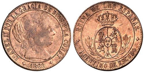 1866. Isabel II. Jubia. 1 céntimo ... 