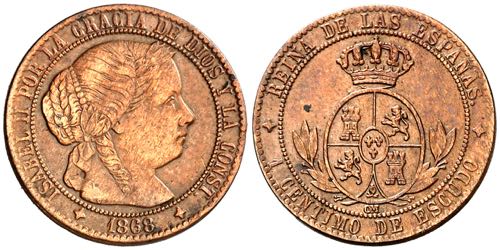 1868. Isabel II. Jubia. OM. 1 ... 