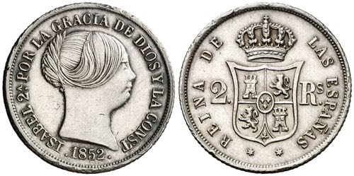 1852. Isabel II. Madrid. 2 reales. ... 