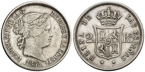 1862. Isabel II. Madrid. 2 reales. ... 