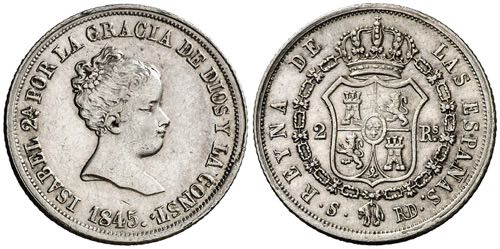 1845. Isabel II. Sevilla. RD. 2 ... 