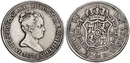 1837. Isabel II. Barcelona. PS. 4 ... 