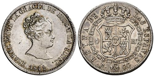 1842. Isabel II. Barcelona. CC. 4 ... 