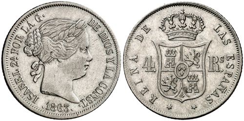 1863. Isabel II. Madrid. 4 reales. ... 