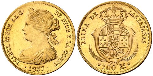 1857. Isabel II. Barcelona. 100 ... 