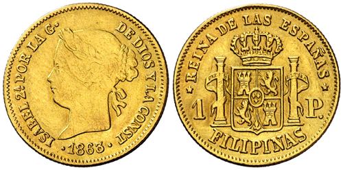 1863. Isabel II. Manila. 1 peso. ... 