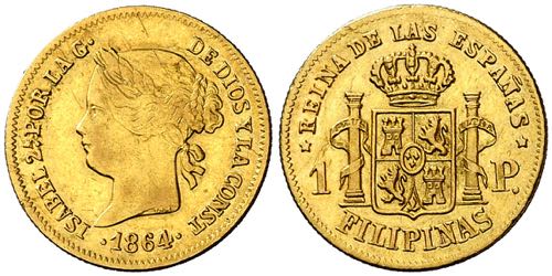 1864. Isabel II. Manila. 1 peso. ... 