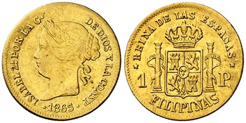 1865. Isabel II. Manila. 1 peso. ... 