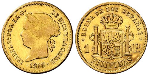 1868. Isabel II. Manila. 1 peso. ... 