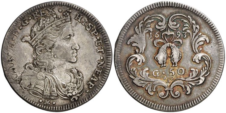 1693. Carlos II. Nápoles. AG/A. ... 