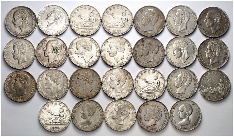 1870 a 1898. 5 pesetas. Lote de 26 ... 