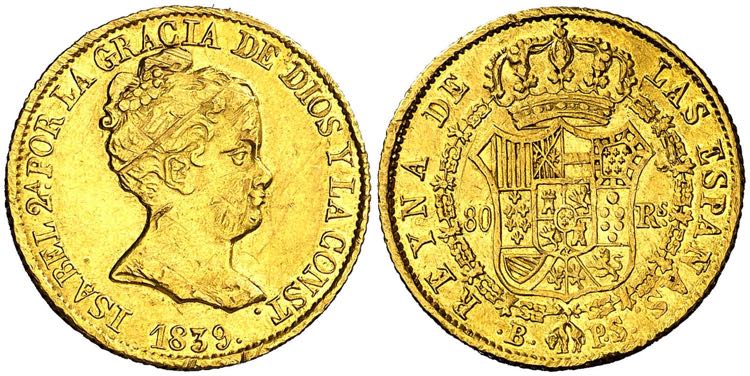 1839. Isabel II. Barcelona. PS. 80 ... 