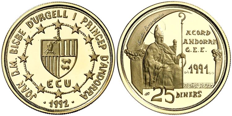 Andorra. 1992. 25 diners. (Fr. 16) ... 