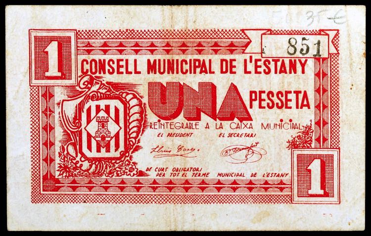 Estany, L. 1 peseta. (T. 1115). ... 