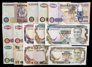 Zambia. 15 billetes de distintos ... 