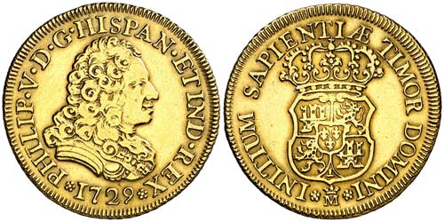 1729. Felipe V. Madrid. 2 escudos. ... 