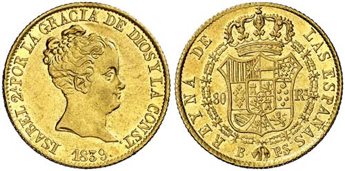 1839. Isabel II. Barcelona. PS. 80 ... 