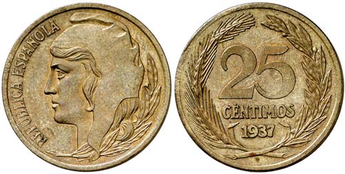 1937. II República. 25 céntimos. ... 