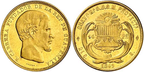 1869. Guatemala. R. 16 pesos. (Fr. ... 