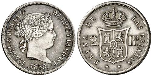 1859. Isabel II. Madrid. 2 reales. ... 