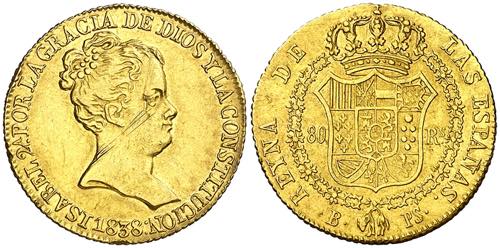 1838. Isabel II. Barcelona. PS. 80 ... 