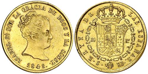 1848. Isabel II. Sevilla. RD. 80 ... 